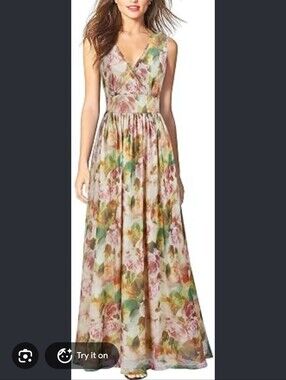 Woosea Floral V-Neck Maxi Dress - Pink Green Floral S